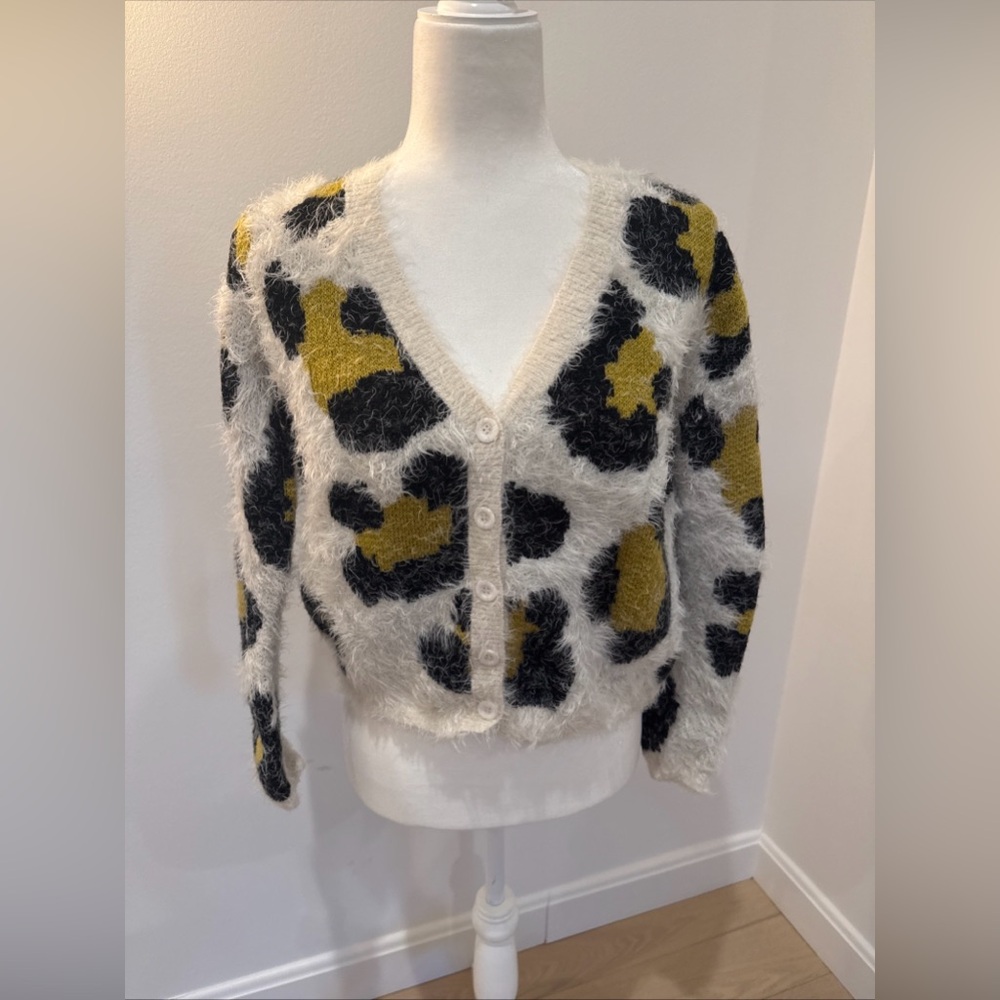 Akira Leopard Print Cardigan Sweater, Small
